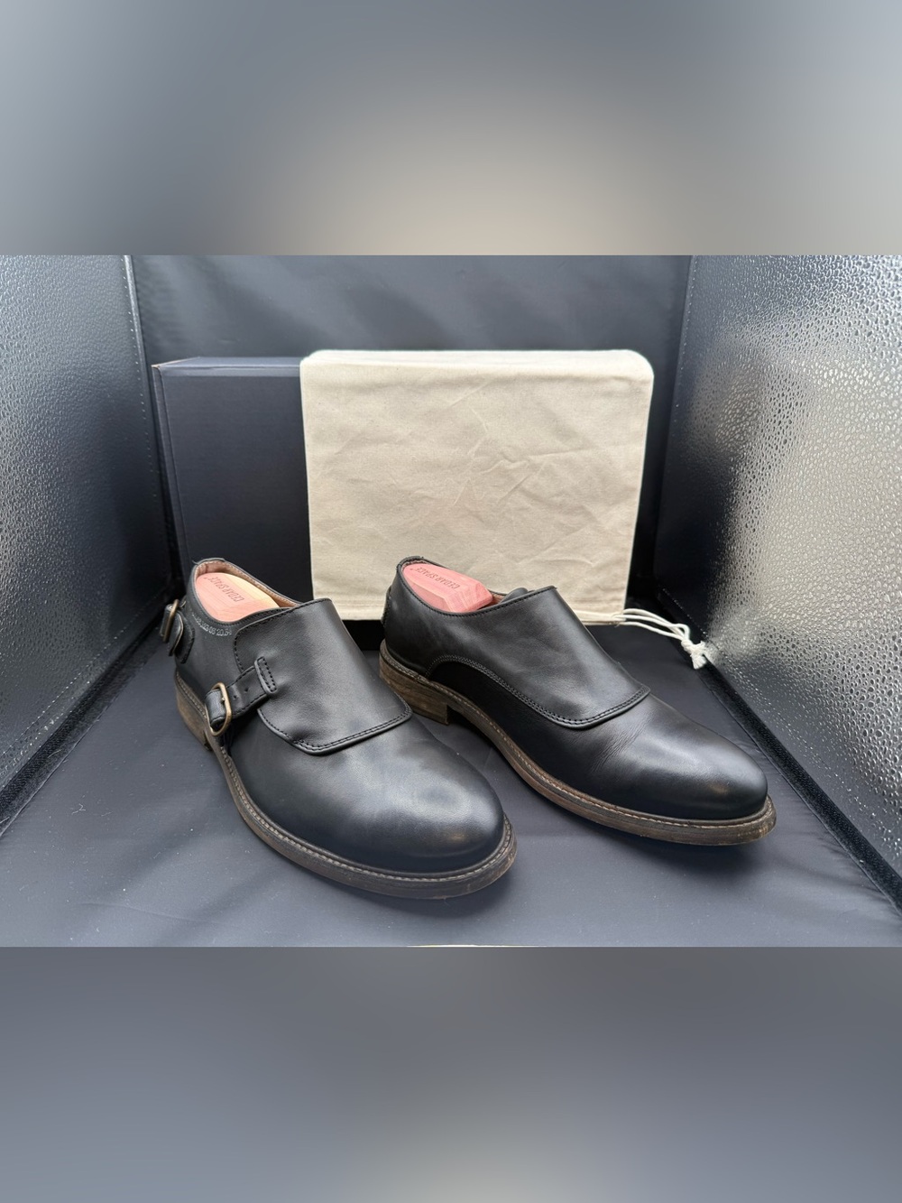 John Fluevog Clift Black Leather Single Monk Strap Shoes Mens Size 9 Portugal